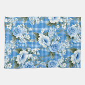 LINGE DE CUISINE TONS BLEU & BLANC PLAID MOTIF & FLEURS (Horizontal)
