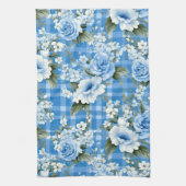 LINGE DE CUISINE TONS BLEU & BLANC PLAID MOTIF & FLEURS (Vertical)