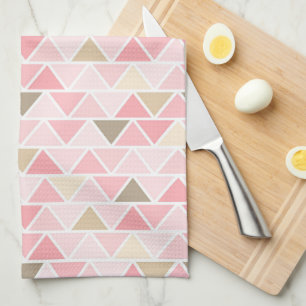 LINGE DE CUISINE TONS DE ROSE BROWN TRIANGLE BLANC MOTIFS