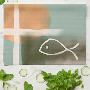 Linge De Cuisine Tons de terre croisés et art minimaliste de poisso