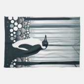 Linge De Cuisine Tons gris foncé Nuit Géométrie Penguin Forêt (Horizontal)