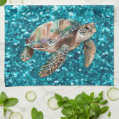 Linge De Cuisine Tortue verte turquoise (Plié)