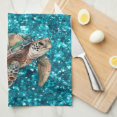 Linge De Cuisine Tortue verte turquoise (Quart Plié)