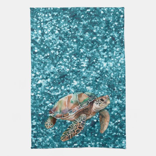 Linge De Cuisine Tortue verte turquoise (Vertical)