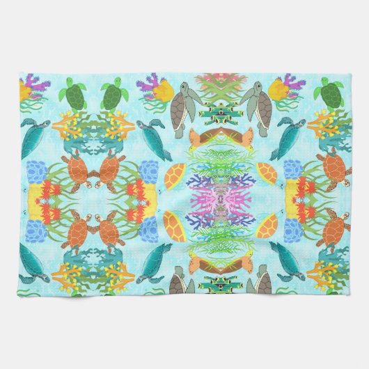 Linge De Cuisine Tortues et coraux sous-marins vibrants (Horizontal)