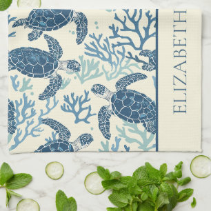 Linge De Cuisine Tortues marines bleues et crémeuses Personnalisées