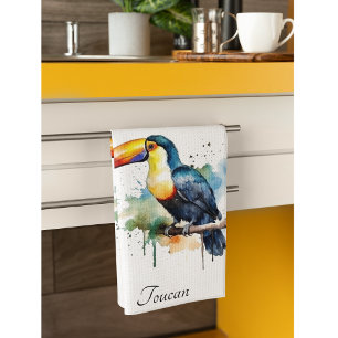 Linge De Cuisine Toucan sur branche Art à l'aquarelle, personnalisé