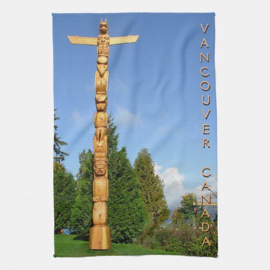 Linge De Cuisine Tour Canada Totem natif Pole Vancouver Tea Towel (Vertical)