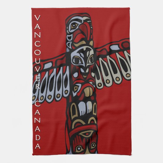 Linge De Cuisine Tour Canada Totem natif Pole Vancouver Tea Towel (Vertical)