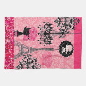 Linge De Cuisine Tour Eiffel, chiot et damassé Girly français (Horizontal)