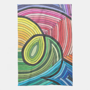 Linge De Cuisine Tourbillon de arc-en-ciel abstrait vibrant avec de