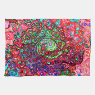 Linge De Cuisine Tourbillon Liquide Abstrait Rétro Groovy Rouge Aqu