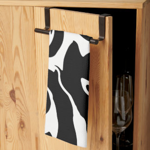 Linge De Cuisine Tourbillon noir et Marbre blanc moderne