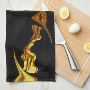 Linge De Cuisine Tourbillon Opulent Liquide Or Noir Monochro Achemp