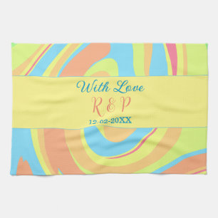 LINGE DE CUISINE TOURBILLON PASTEL RÉTRO AJOUTER NOM LETTRE DATE MO