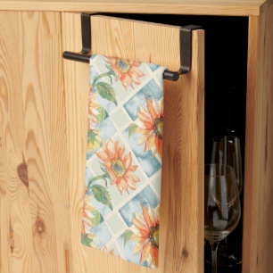 Linge De Cuisine Tournesol Aquarelle motif floral