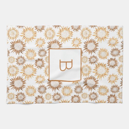 Linge De Cuisine Tournesol blanc or monogramme initial (Horizontal)