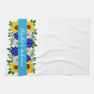 Linge De Cuisine Tournesol Daisy Bleu Floral