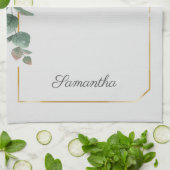 Linge De Cuisine Tournesol Eucalyptus Vert Script Personnalisé (Plié)