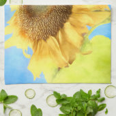 Linge De Cuisine Tournesol Tournesol bleu rustique Aquarelle jaune (Plié)