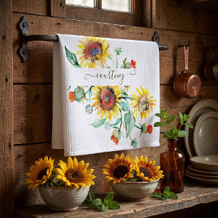 Linge De Cuisine Tournesols aquarelle personnalisés