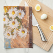 Linge De Cuisine Tournesols et marguerites sur une table rustique (Quart Plié)