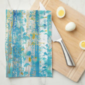 Linge De Cuisine Tourquoise rustique gris et bouleau d'or (Quart Plié)
