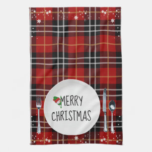 Linge De Cuisine Towel de cuisine à carreaux tartan avec assiette d