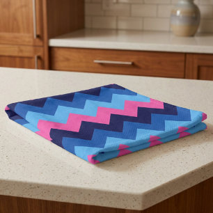 Linge De Cuisine Towel de cuisine à motif chevron rose bleu clair