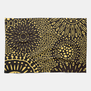 Linge De Cuisine Towel de cuisine à motif floral ethnique Or Noir
