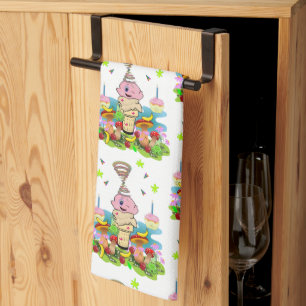 Linge De Cuisine Towel de cuisine rose amusant cupcake joyeux anniv