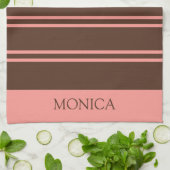 Linge De Cuisine Towels de cuisine avec nom de script rayures rose  (Plié)