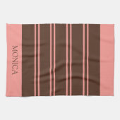Linge De Cuisine Towels de cuisine avec nom de script rayures rose  (Horizontal)