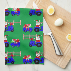 Linge De Cuisine Tracteur Père Noël avec cadeaux Noël