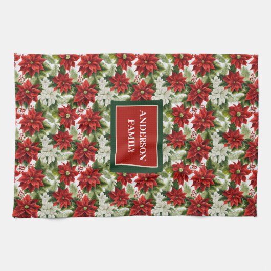 Linge De Cuisine Traditional Christmas Towel Red Green Floral Art (Horizontal)
