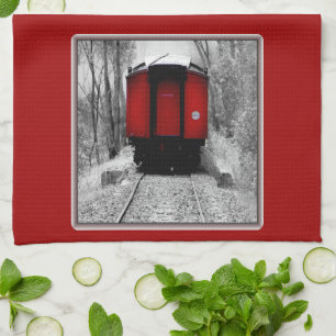 Linge De Cuisine Train à vapeur Old Time Rouge et noir