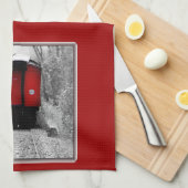 Linge De Cuisine Train à vapeur Old Time Rouge et noir (Quart Plié)