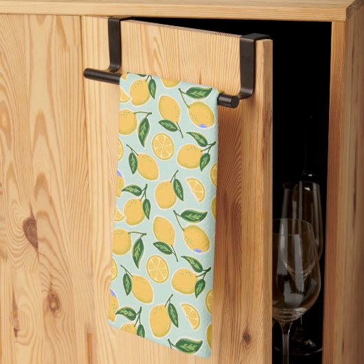 Linge De Cuisine Tranches de citron rétro sur vert menthe (Pliage en tiers)