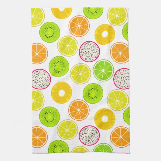 Linge De Cuisine Tranches de fruits tropicaux, agrumes, kiwis et dr (Vertical)