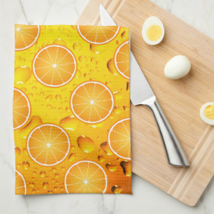 Linge De Cuisine Tranches de orange juteuses et cool sur motif de g
