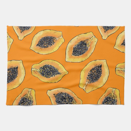 Linge De Cuisine Tranches de Papaya sur orange (Horizontal)