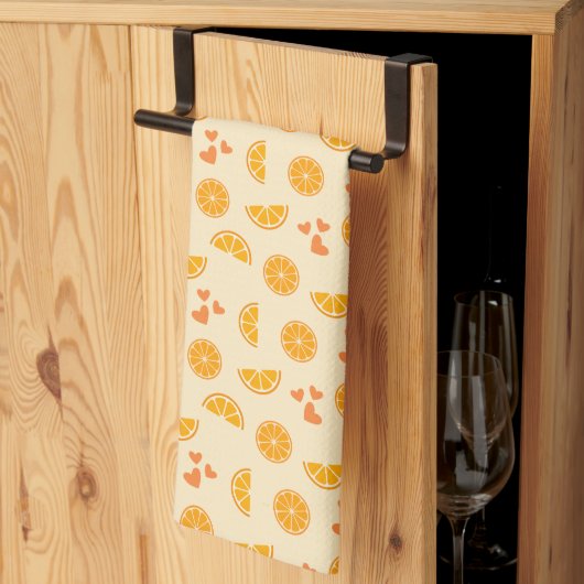 Linge De Cuisine Tranches et coeurs orange (Pliage en tiers)