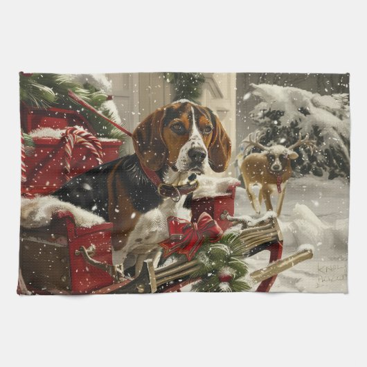 Linge De Cuisine Treeing Walker Coonhound Dog Christmas Festive (Horizontal)