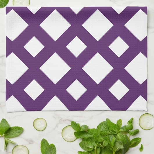Linge De Cuisine Treillis violet sur fond blanc (Plié)