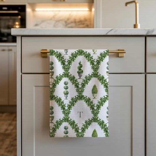 Linge De Cuisine Trellis d'arbre en topiaire monogrammé