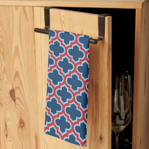 Linge De Cuisine Trellis marocain bleu et rouge, treillis, Quatrefo