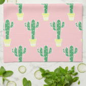 Linge De Cuisine Trendy Cute Poted Cactus & Pink (Plié)