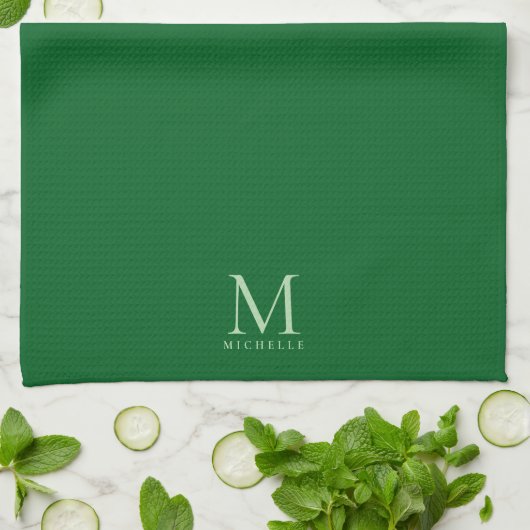 Linge De Cuisine Trendy Forest Green Modern Template Monogram Chic (Plié)