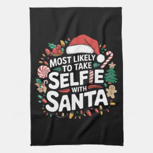 Linge De Cuisine Très Probable De Prendre Selfie Avec Père Noël Fam