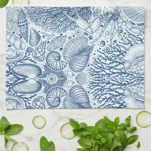 Linge De Cuisine Trésors de plage en bleu (Plié)